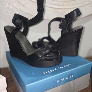 Nine West Black Leather Wedges
